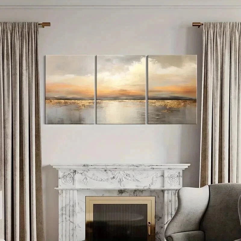 3pcs Abstract Golden Hour Lake Reflection Wall Art Set Canvas Framed 40x60cm - High Quality Print 100% Australian Made Wall Canvas Ready to Hang - Bella Home Decor