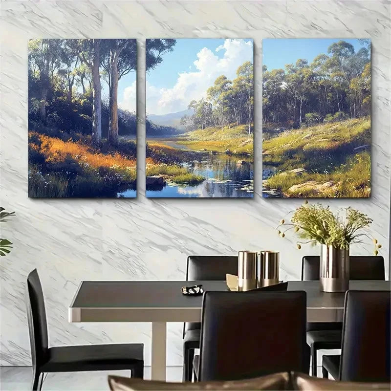 3pcs Margaret River Flowing Australian Nature Wall Art Set Canvas Framed 40x60cm - High Quality Print 100% Australian Made Wall Canvas Ready to Hang