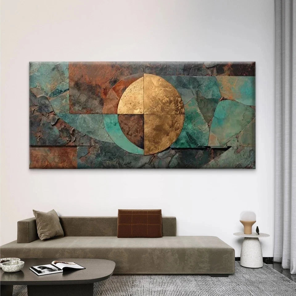 Abstract with Metallic Tones Wall Art Canvas Office Home Room Framed 120x60cm