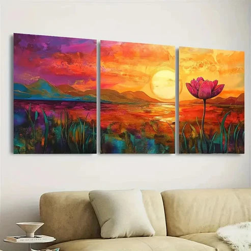 3pcs Sunset, Cool Unique Wall Art Set Canvas Unframed - High Quality Print 100% Australian Made Wall Canvas