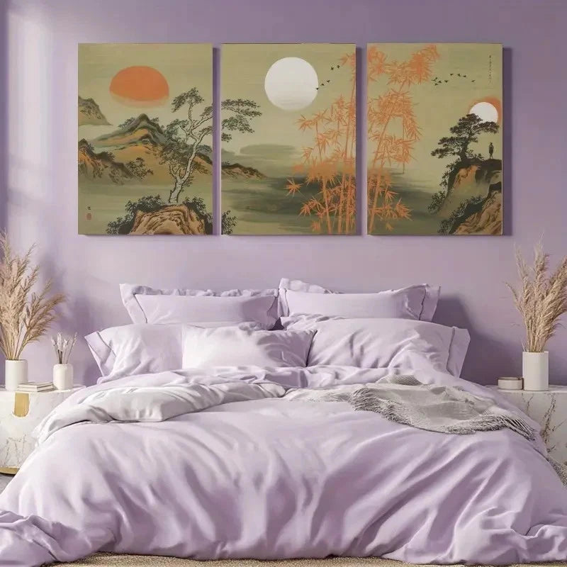 3pcs Bamboo Minimalist Style Natural Wall Art Set Canvas Framed 50x70cm - High Quality Print 100% Australian Made Wall Canvas Ready to Hang - Bella Home Decor