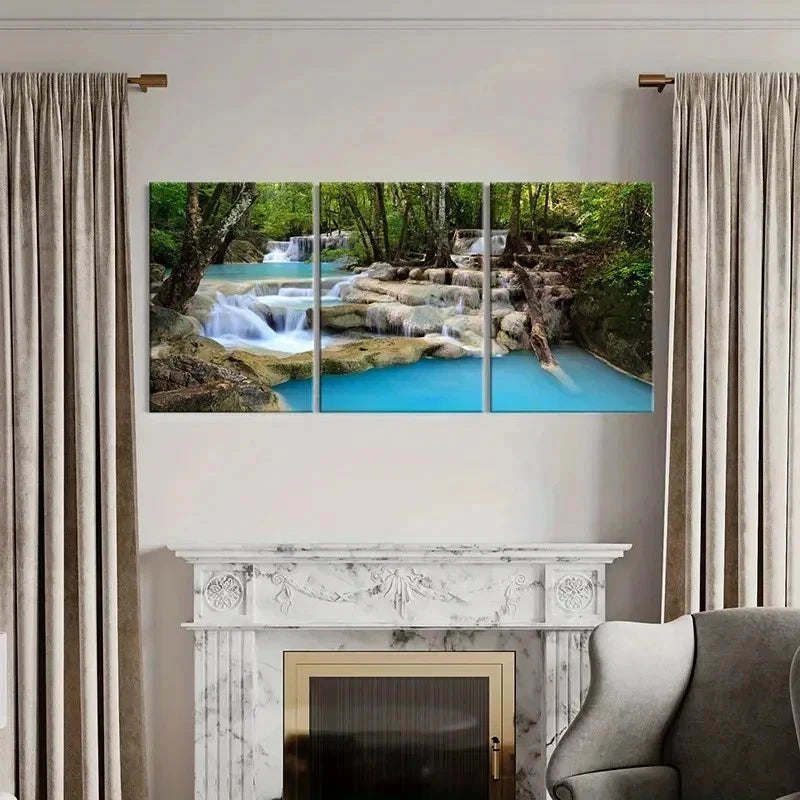 3pcs Mountain Forest Small Stream Water Wall Art Set Canvas Framed 50x70cm - High Quality Print 100% Australian Made Wall Canvas Ready to Hang