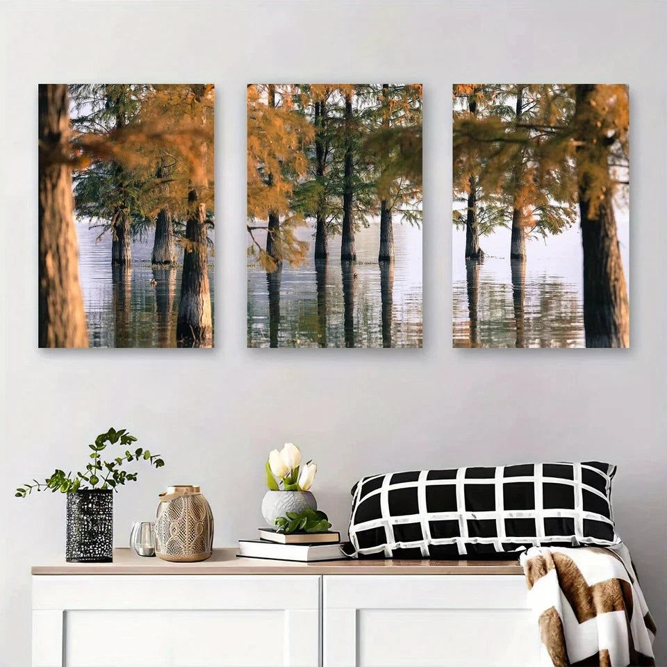 3pcs Tranquil Autumn Trees Nature Metal Print Ready to Hang Art