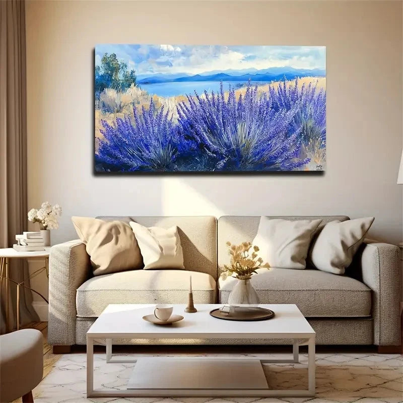 Modern Bohemian Lavender Field Wall Art Canvas Office Home Room Framed 120x60cm