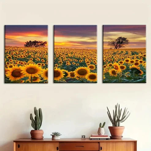 3pcs Sunflower Field Sunset Décor Perfect Wall Art Canvas Unframed - High Quality Print 100% Australian Made Wall Canvas