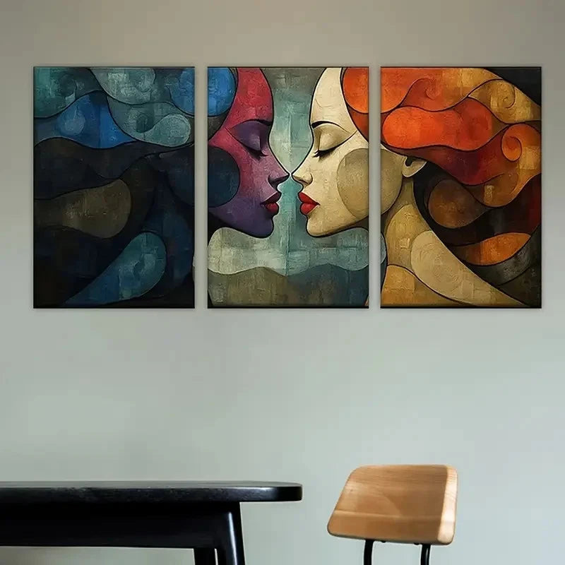3pcs Two Women with Their Faces Painted Wall Art Set Canvas Framed 50x70cm - High Quality Print 100% Australian Made Wall Canvas Ready to Hang - Bella Home Decor