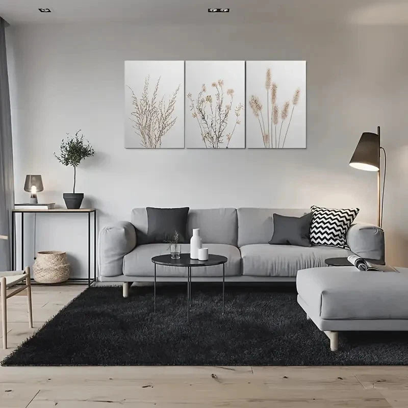 3pcs Beige Floral Botanical Themed Wall Art Set Canvas Framed 40x60cm - High Quality Print 100% Australian Made Wall Canvas Ready to Hang - Bella Home Decor