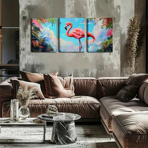 3pcs Soft Blue And Pink Sky Tropical Dream Style Wall Art Set Canvas Unframed - High Quality Print 100% Australian Made Wall Canvas