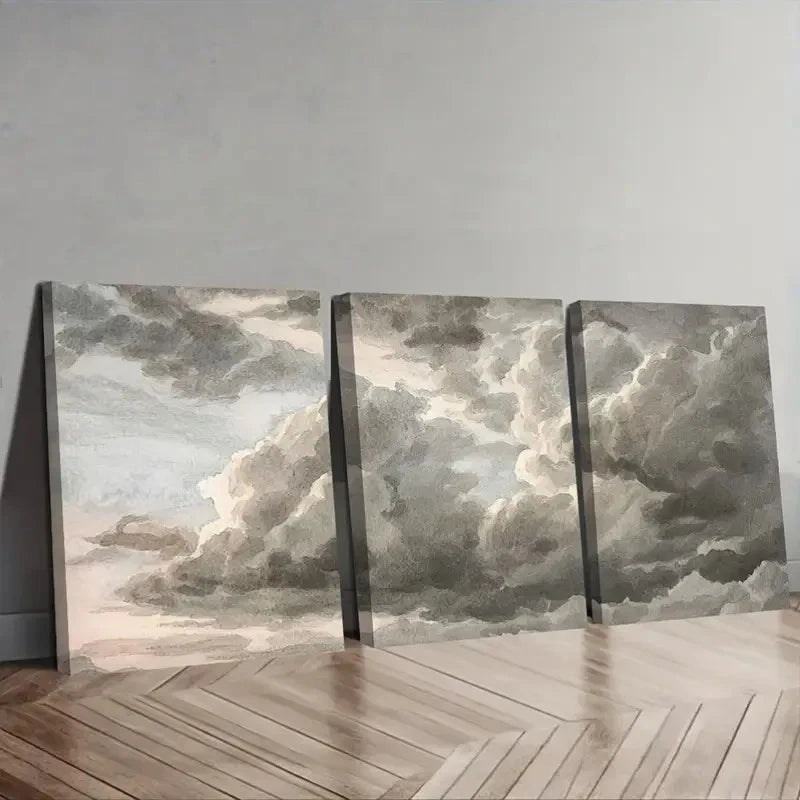 3pcs Grey Clouds In The Sky Wall Art Set Canvas Framed 40x60cm - High Quality Print 100% Australian Made Wall Canvas Ready to Hang