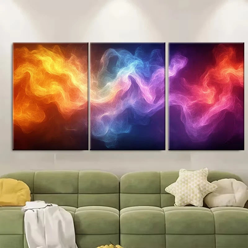 3pcs Futuristic Fractal Rainbow Vibrant Abstract Metal Print Ready to Hang Art