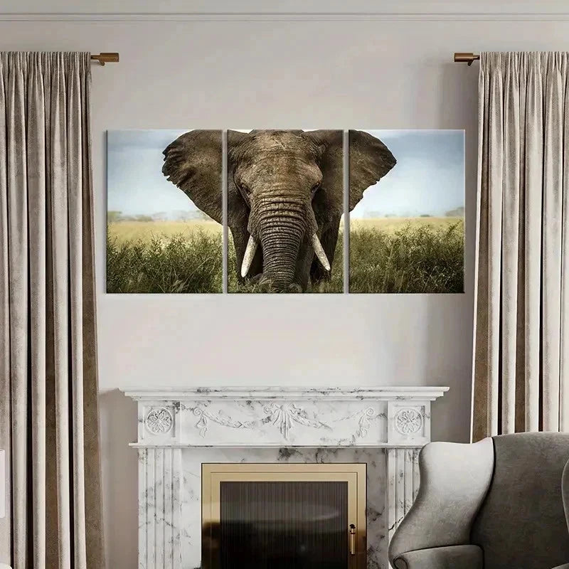 3pcs Elephant African Savanna Decoration Wall Art Set Canvas Framed 60x90cm - High Quality Print 100% Australian Made Wall Canvas Ready to Hang