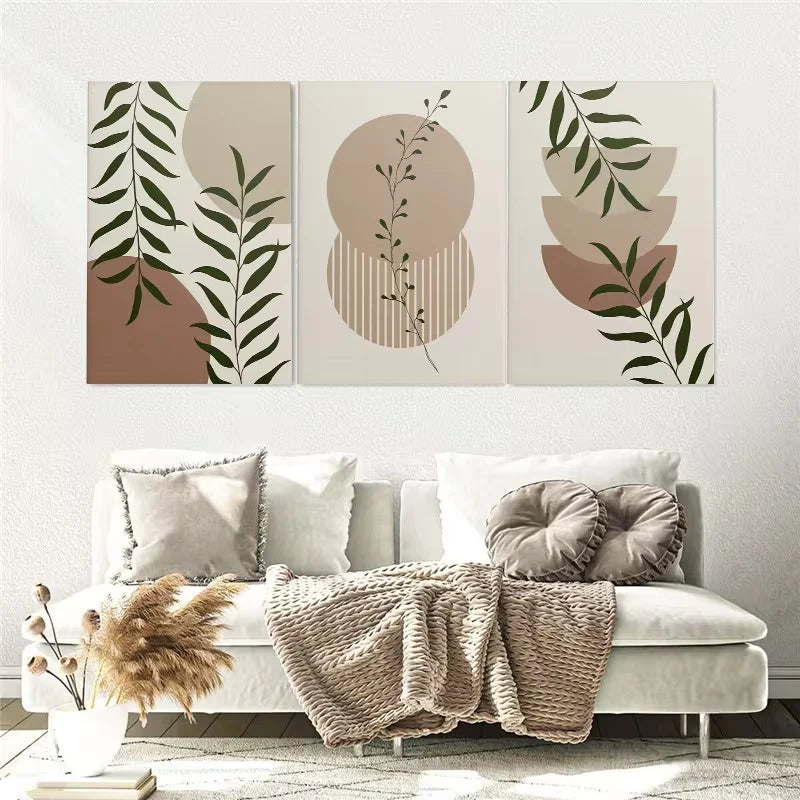 3pcs Modern Style Leaf Gallery Boho Botanical Wall Art Set Canvas Framed 50x70cm - High Quality Print 100% Australian Made Wall Canvas Ready to Hang