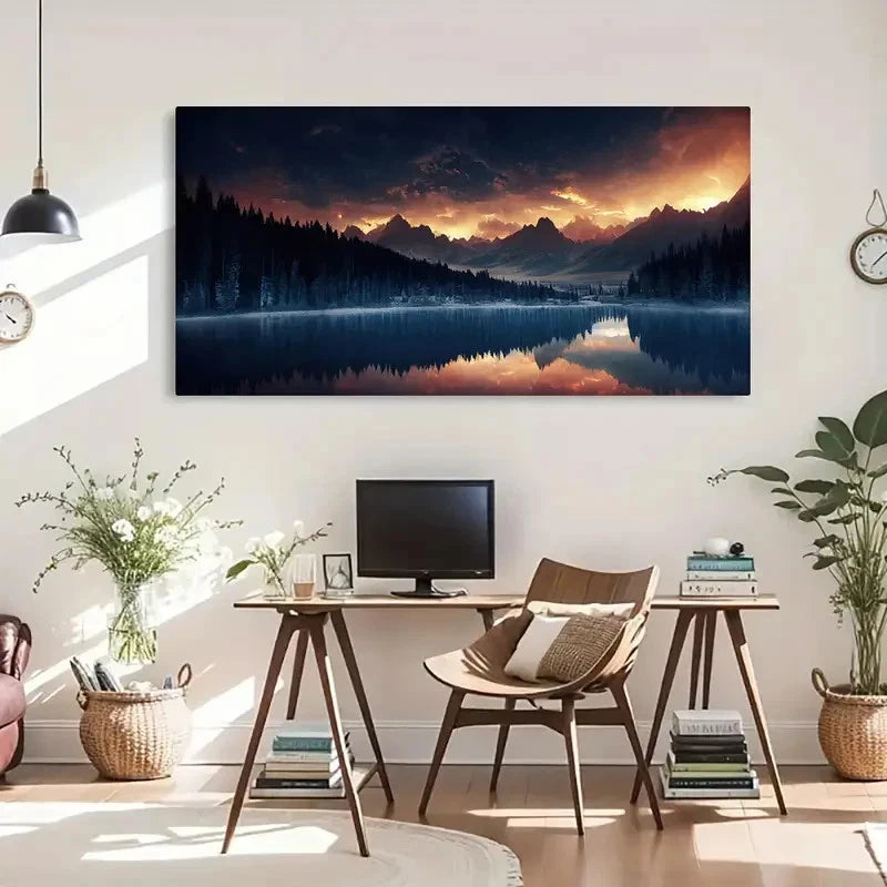 Mountain Landscape Vintage Wall Art Canvas Office Home Room Framed 120x60cm