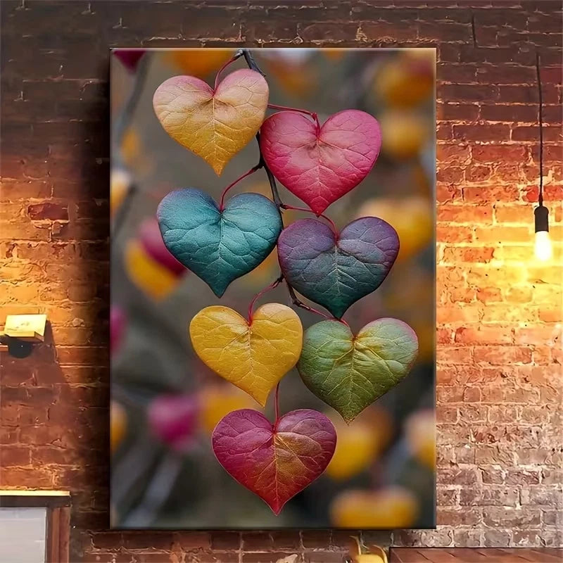 Rainbow Leaves with Colorful Hearts 60x90cm Metal Print Ready to Hang