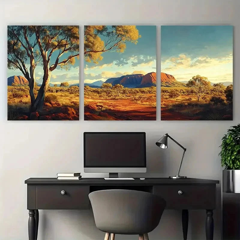 3pcs Australian Eucalyptus Trees & Red Rocks Wall Art Set Canvas Framed 60x90cm - High Quality Print 100% Australian Made Wall Canvas Ready to Hang - Bella Home Decor