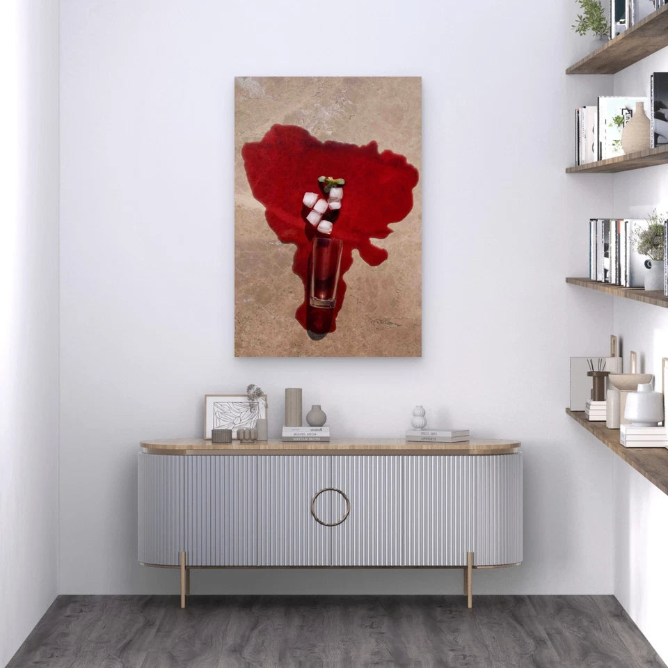 Top View Spilled Tea With Ice 40x60cm Metal Print Ready to Hang