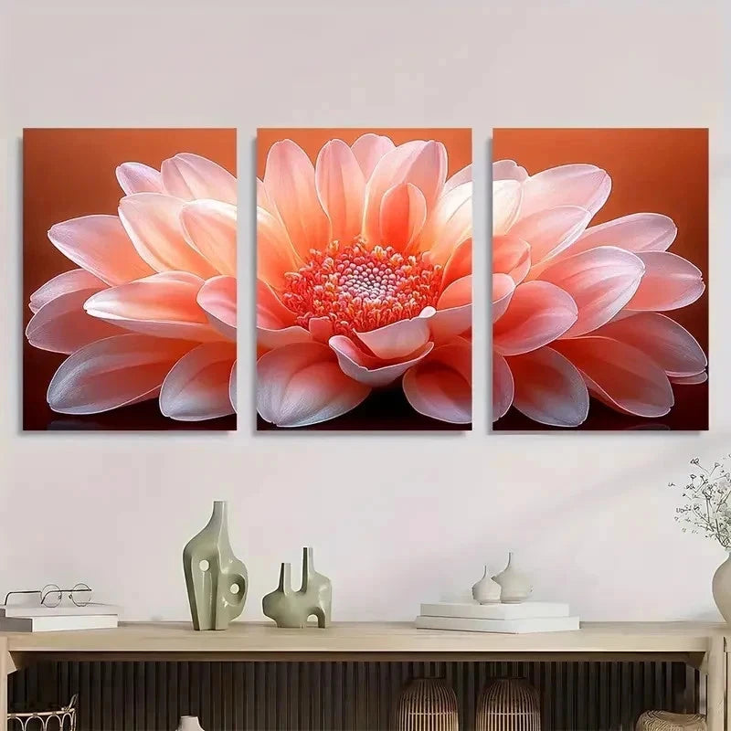 3pcs Chinese Aster Flower Aesthetic Perfect Wall Art Set Canvas Framed 40x60cm - High Quality Print 100% Australian Made Wall Canvas Ready to Hang - Bella Home Decor