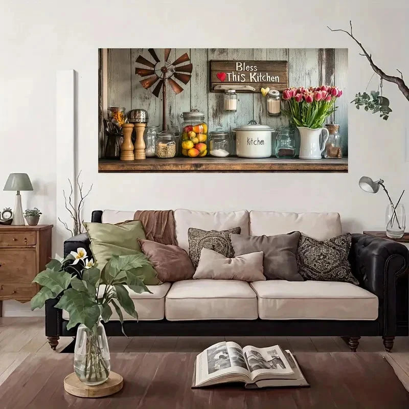 Kitchen Decor Windmill Sign Wall Art Canvas Office Home Room Framed 120x60cm