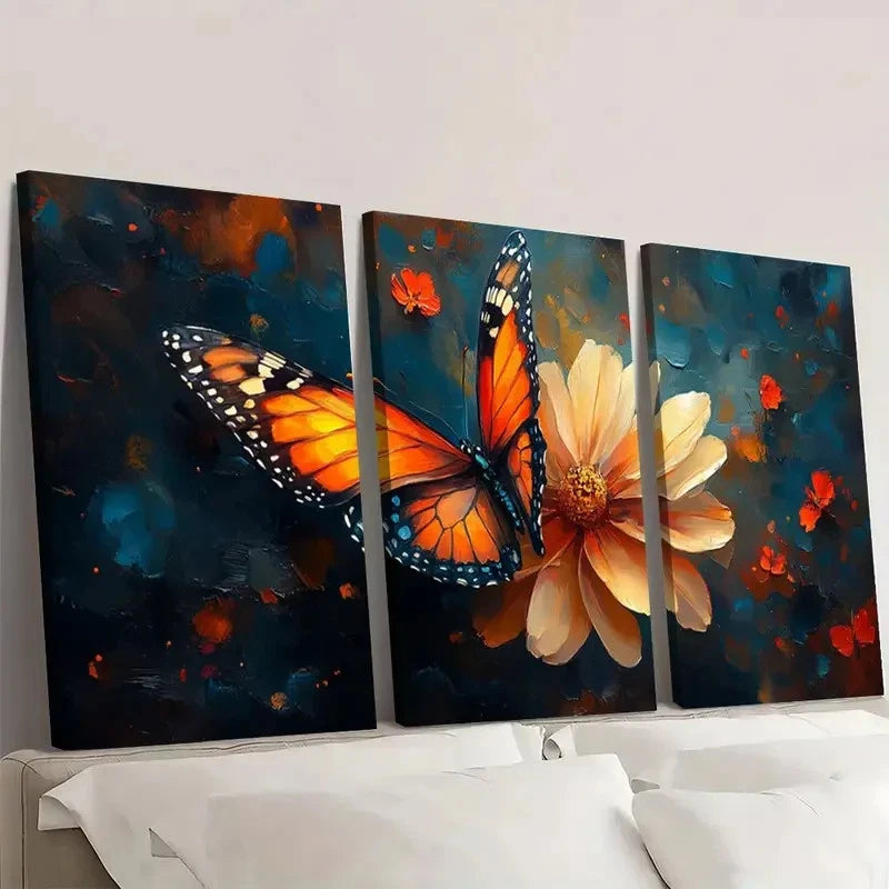 3pcs Vibrant Butterfly & Flower Wall Art Set Canvas Framed 40x60cm - High Quality Print 100% Australian Made Wall Canvas Ready to Hang