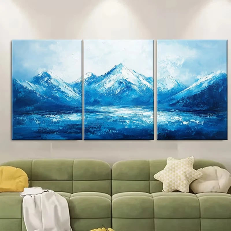 3pcs Blue Mountains with an Impasto Texture Metal Print Ready to Hang Art