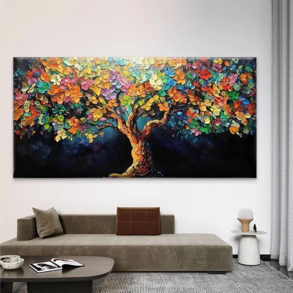 Fall Foliage Abstract Tree Wall Art Canvas Office Home Room Framed 120x60cm