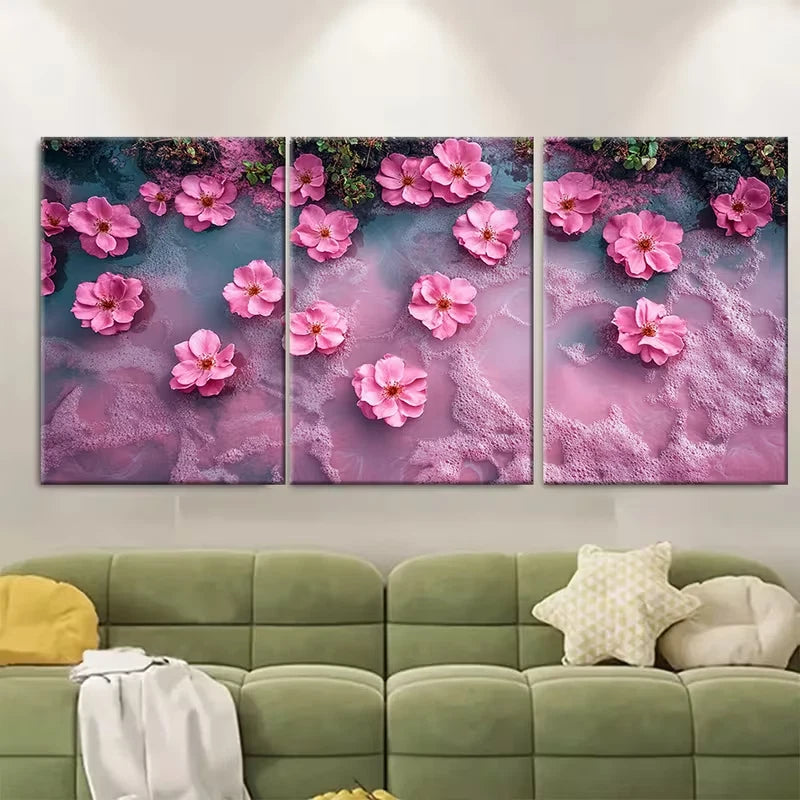3pcs Aerial Drone Senegal's Pink Lac Rose Metal Print Ready to Hang Art