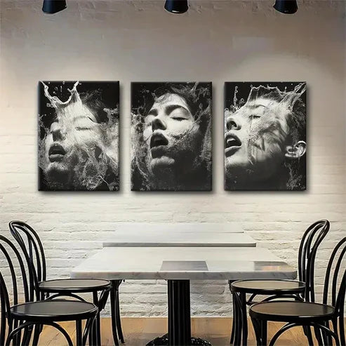 3pcs Water Splash Face White Abstract Perfect Wall Art Canvas Unframed - High Quality Print 100% Australian Made Wall Canvas