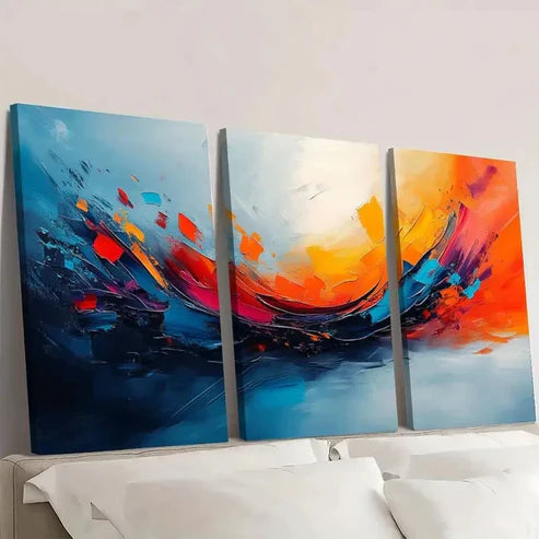 3pcs Abstract Colour Splashes Wall Art Set Canvas Unframed - High Quality Print 100% Australian Made Wall Canvas - Bella Home Decor