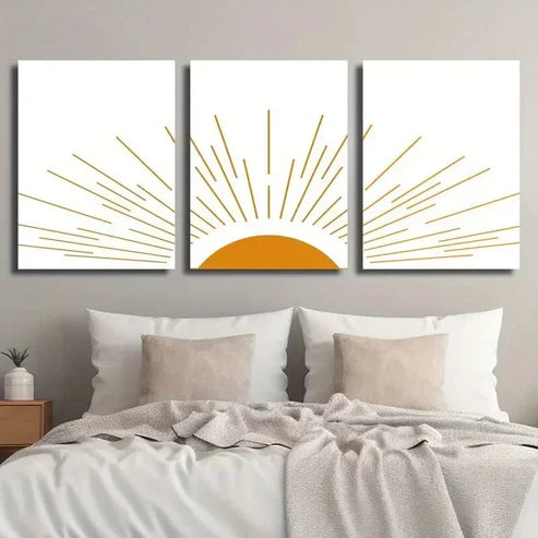 3pcs Abstract Geometric Shape Sun Wall Art Set Canvas Unframed - High Quality Print 100% Australian Made Wall Canvas - Bella Home Decor