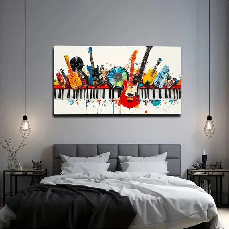 Guitars Piano & Music-Themed Wall Art Canvas Office Home Room Framed 120x60cm