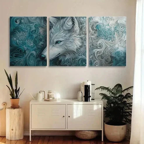 3pcs Intricate Wolf Psychedelic Patterns Wall Art Set Canvas Unframed - High Quality Print 100% Australian Made Wall Canvas