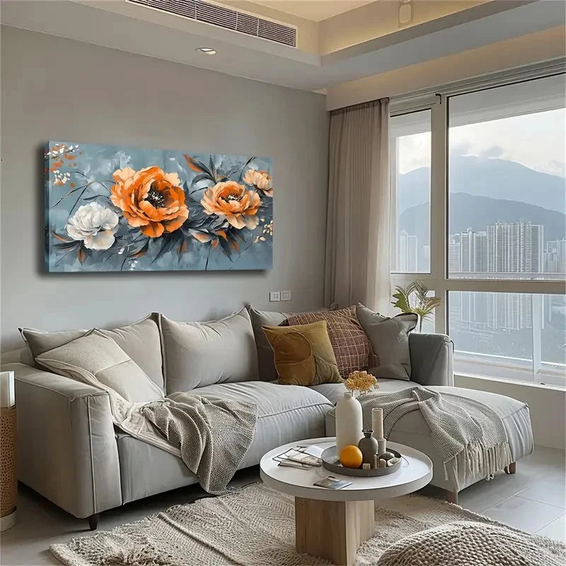 Dark Green And Orange Leaves Wall Art Canvas Office Home Room Framed 120x60cm