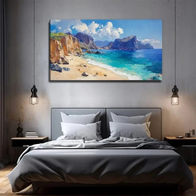 Cliff By The Sea Suitable Wall Art Canvas Office Home Room Framed 120x60cm