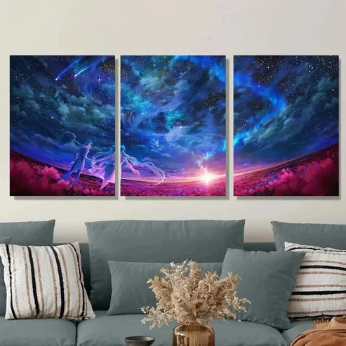 3pcs Starry Night Sky Vibrant Cosmic Scene Wall Art Set Canvas Unframed - High Quality Print 100% Australian Made Wall Canvas