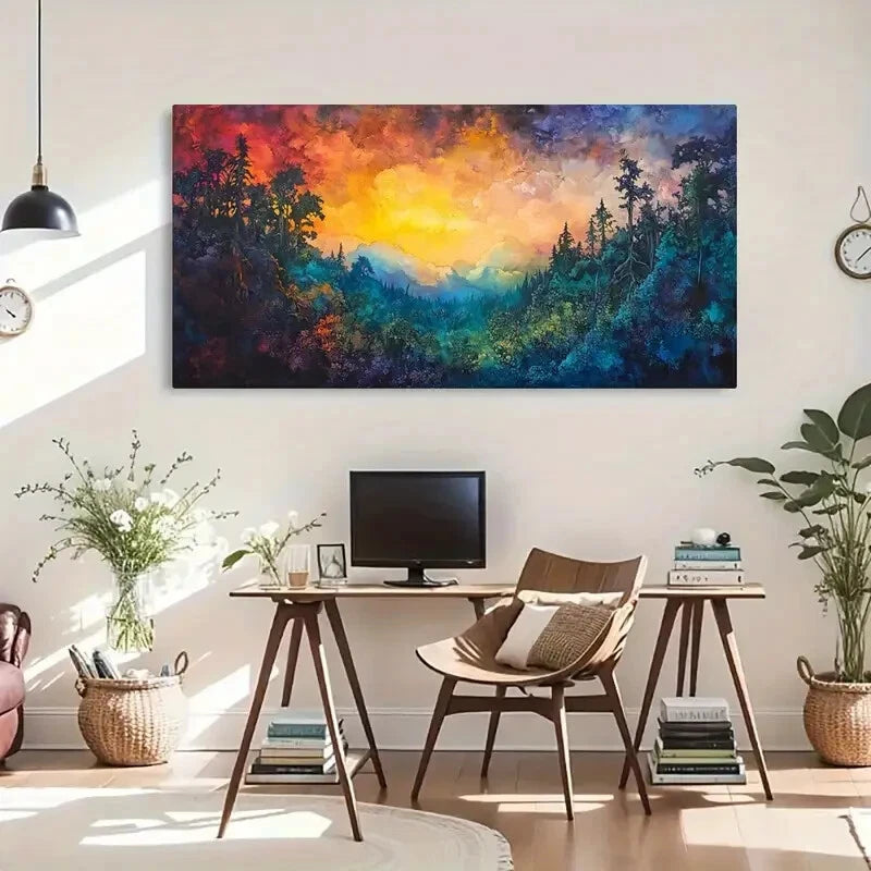 Sunset Forest Dramatic Sky Wall Art Canvas Office Home Room Framed 120x60cm - Bella Home Decor