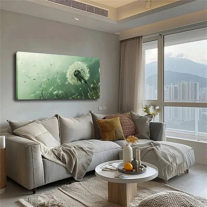 Serene Dandelion Seed Dispersal Wall Art Canvas Office Home Room Framed 120x60cm - Bella Home Decor