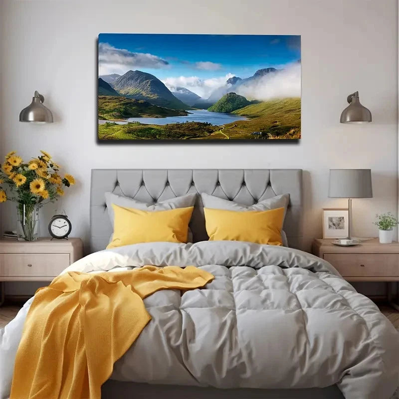 Mountains And Misty Valleys Wall Art Canvas Office Home Room Framed 120x60cm