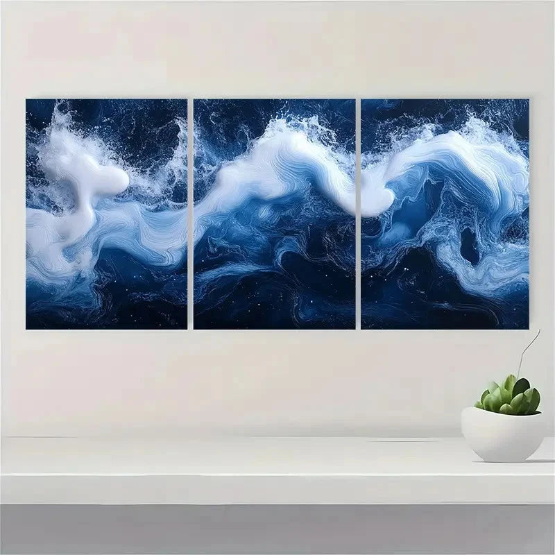 3pcs Blue Abstract Wave Galaxy Protective er Wall Art Set Canvas Framed 50x70cm - High Quality Print 100% Australian Made Wall Canvas Ready to Hang - Bella Home Decor