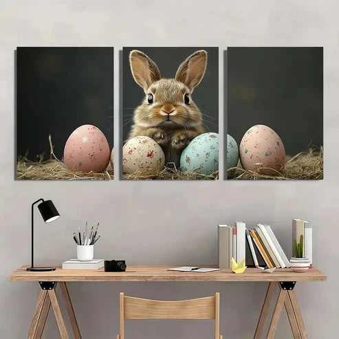 3pcs Black Retro Easter Bunny Pastel PerfectWall Art Set Canvas Unframed - High Quality Print 100% Australian Made Wall Canvas - Bella Home Decor