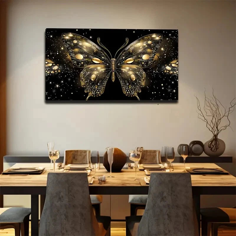 Black Golden Butterfly Accents Wall Art Canvas Office Home Room Framed 120x60cm