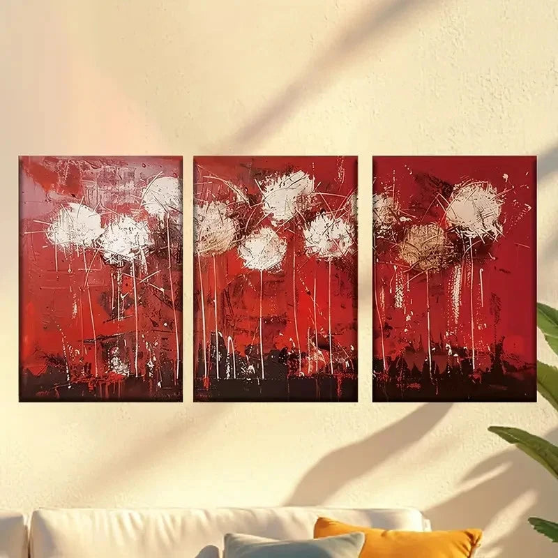 3pcs Red abstract dandelion Wall Art Set Canvas Framed 60x90cm - High Quality Print 100% Australian Made Wall Canvas Ready to Hang