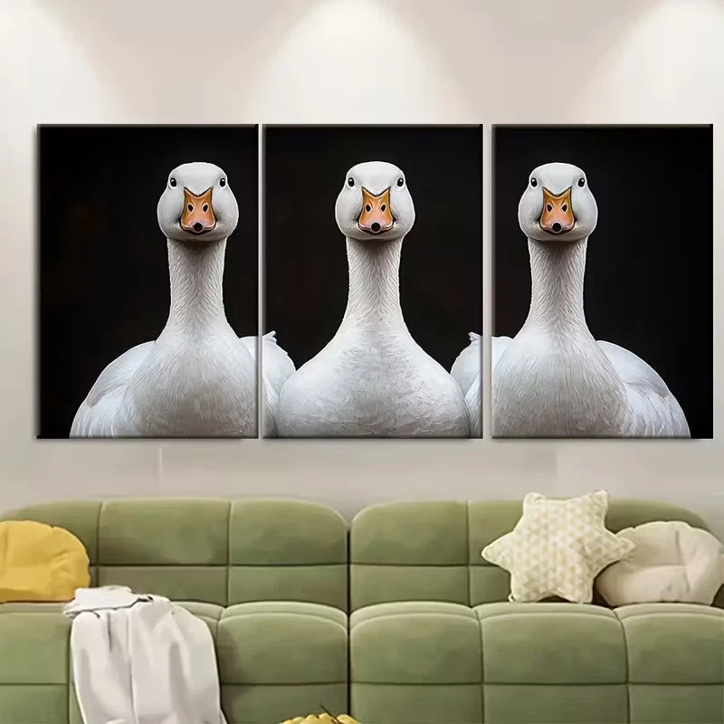 3pcs Three White Geese Painting Metal Print Ready to Hang Art