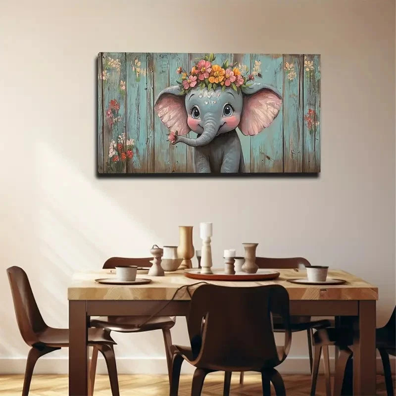 A Small Elephant Wall Art Canvas Office Home Room Framed 120x60cm