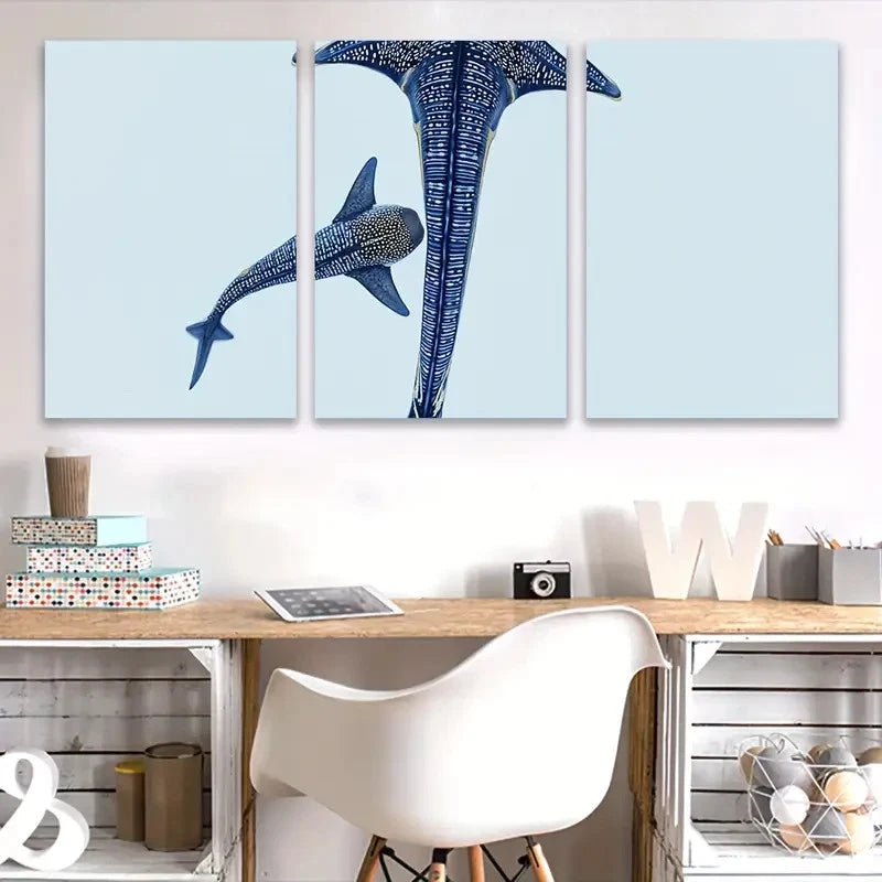3pcs Whale Shark Scene Wall Art Set Canvas Framed 50x70cm - High Quality Print 100% Australian Made Wall Canvas Ready to Hang