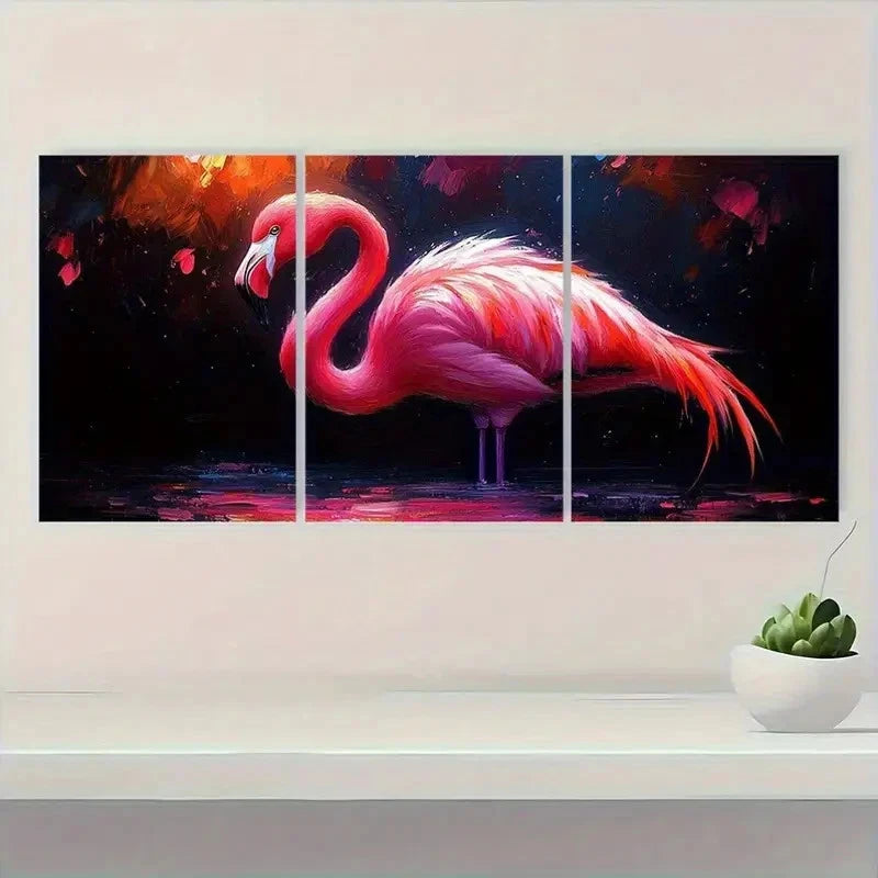 3pcs Flamingo Colorful Abstract Design RI Wall Art Set Canvas Framed 50x70cm - High Quality Print 100% Australian Made Wall Canvas Ready to Hang