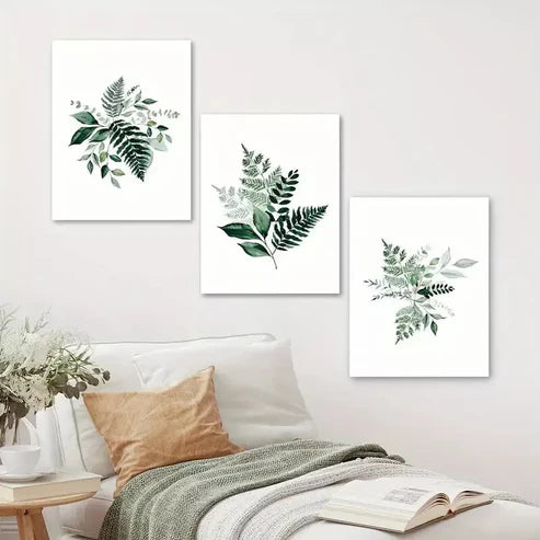 3pcs Elegant Foliage Watercolor Green Leaf Wall Art Canvas Unframed - High Quality Print 100% Australian Made Wall Canvas