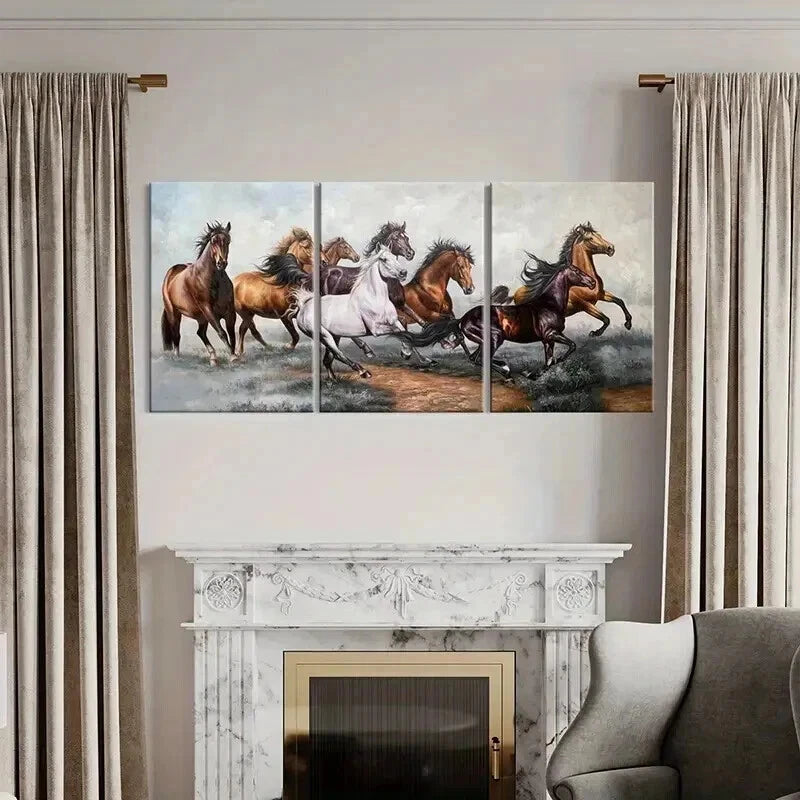 3pcs Animal Aesthetics Art Eight Horses Wall Art Set Canvas Framed 50x70cm - High Quality Print 100% Australian Made Wall Canvas Ready to Hang - Bella Home Decor