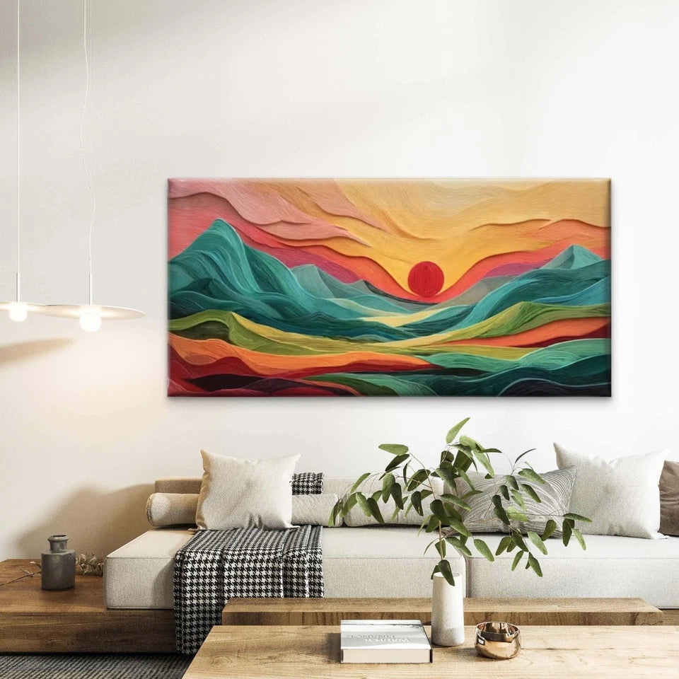 Abstract Sunset Landscape Wall Art Canvas Office Home Room Framed 120x60cm