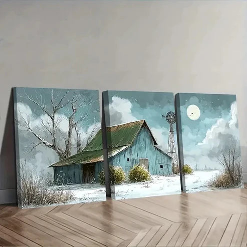 3pcs Winter Landscape With Snow Covered Wall Art Set Canvas Unframed - High Quality Print 100% Australian Made Wall Canvas