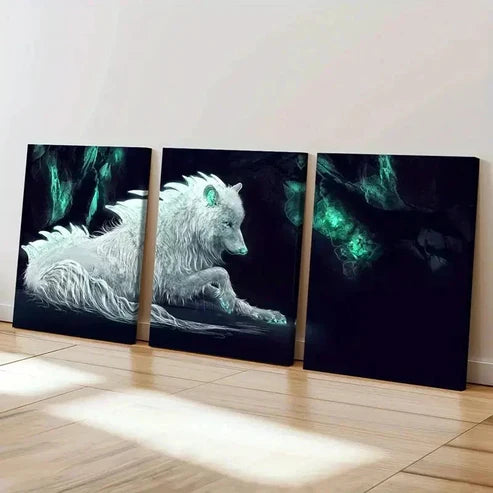 3pcs White Wolf Modern Fantasy Animal Wall Art Set Canvas Unframed - High Quality Print 100% Australian Made Wall Canvas